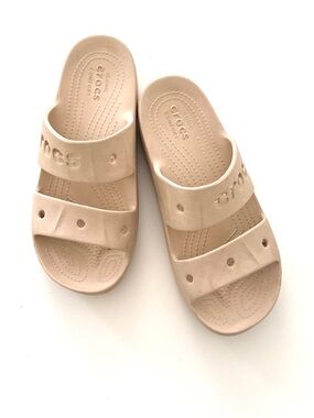 CROCS size W 8 Double Strap Slide Sandals - Beige/Tan